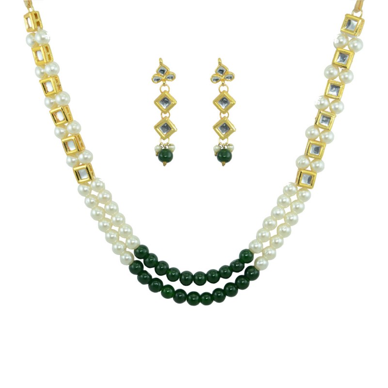Double Strand Designer Necklace With Pearls And Kundan