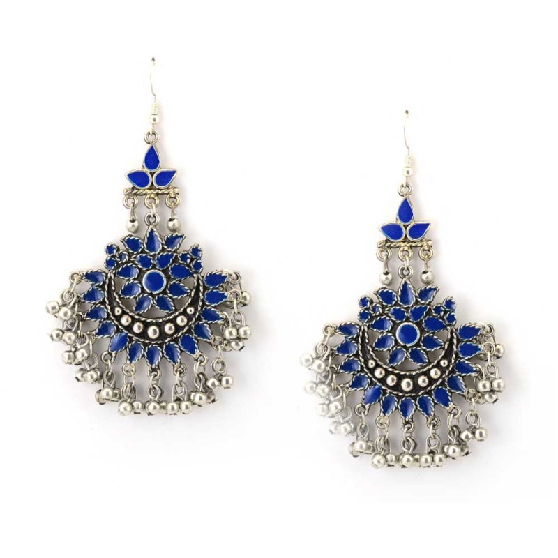  Beautiful Silver Plated Earrings With Blue And White Stones