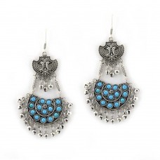Silver Toned Studded Blue Earrings