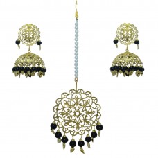 Ethnic Gold Plated  Maang Tikka  With Chandbali Earrings Set For Women 