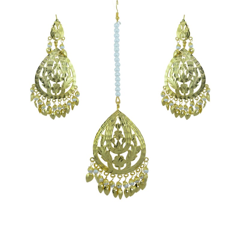 Gold Tone Maang Tikka With  Pair Of Earring