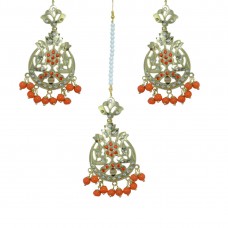 Gorgeous Traditional Red Color  Maang Tikka And Pair Of Earring