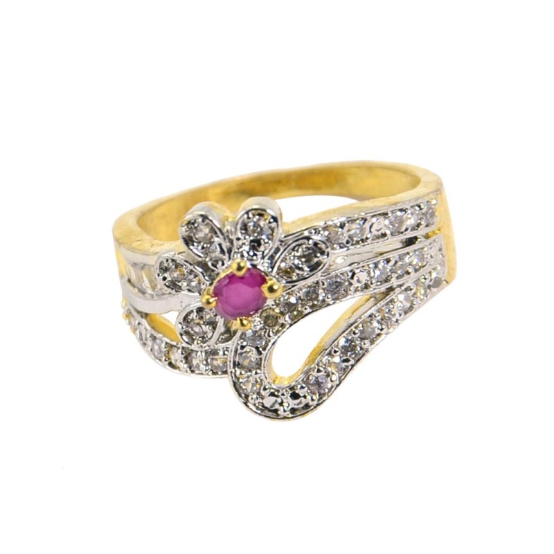 American Diamond Ring With Pink Stone
