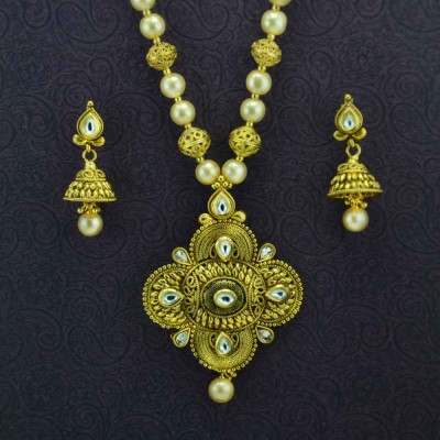 Gold Plated Beaded Necklace With Drop Jhumki Earrings