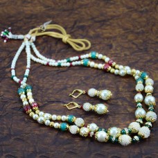 Multicolor Pearls Necklace Set With Drop Earrings