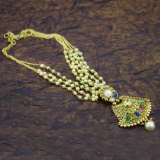 Golden Necklace Set Studded With Multicolor Kundan