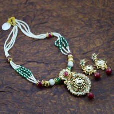 Multicolor Gold Plated Necklace Set  With Red Kundan