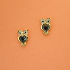 Black Studded Earrings In Owl Shape