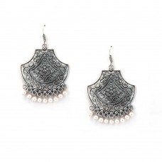 Oxidised Silver Toned Earring with Multiple Pearls