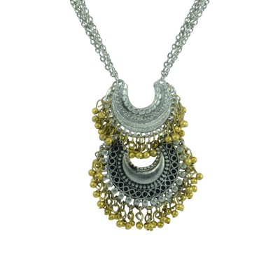 Silver Plated Pendent With Multiple Golden Pearls