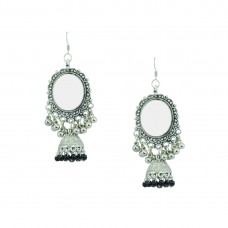 Silver Plated Jhumki Earrings In Black Color