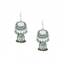 Oxidized Silver Plated Earring With Multiple Black Pearls