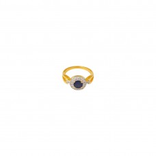Designer Gold Plated AD Studded Ring In Blue Color