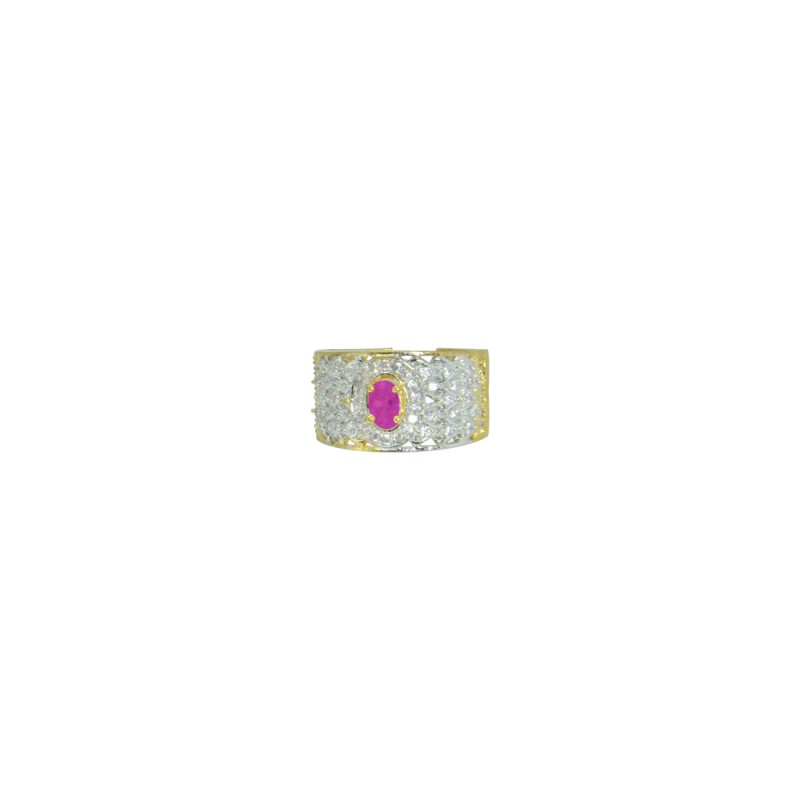 Gold plated AD Studded Cluster Ring In Pink Color