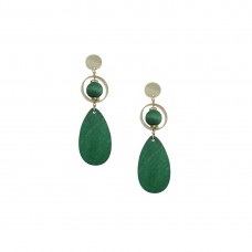 Wooden Designer Drop Dangler Earring In Green Color