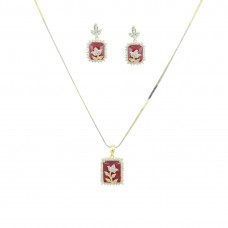 Designer AD Pendant Set In Red Color