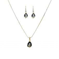 Designer Gold Plated AD Pendant Set In Black Color