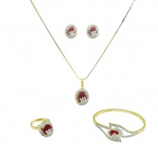 Gold Plated AD Studded Pendant  Set In Maroon Color
