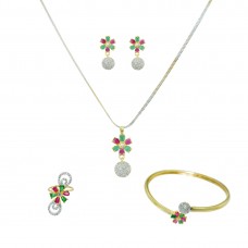 Multicolor Stone And AD Studded Pendant Set
