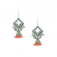 Designer Sliver Plated Dangler In Orange Color