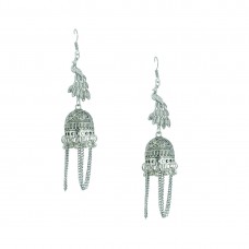 Designer Silver Plated Jhumki In Peacock Shape