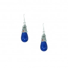 Silver Plated Beaded Earring In Blue Color