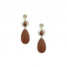 Wooden Designer Drop Dangler Earring In Brown Color
