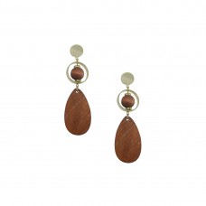 Wooden Designer Drop Dangler Earring In Brown Color