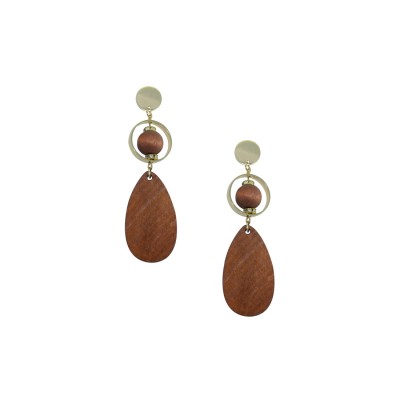 Wooden Designer Drop Dangler Earring In Brown Color