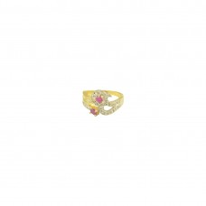 Antique Gold Plated AD Studded Ring In Pink Color