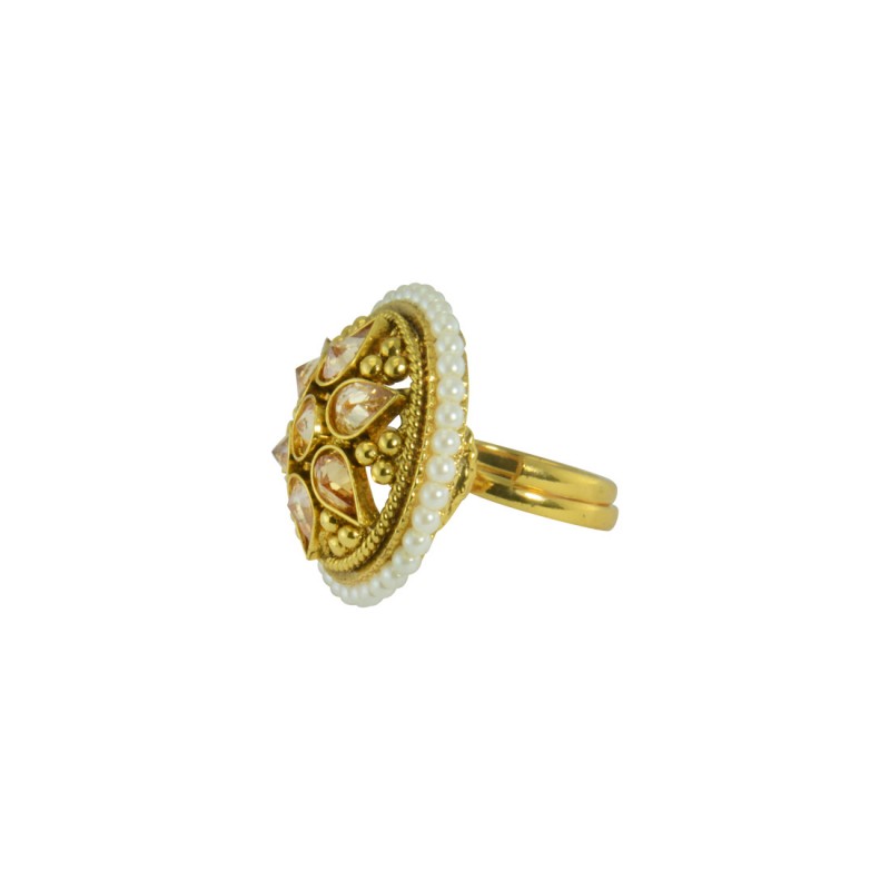 Designer Gold Plated Ring With White Pearl